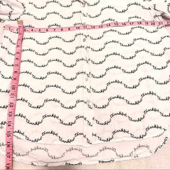 JANE AND DELANCEY Anthropologie Thankful Typography Button Down Shirt Size L - Picture 11 of 13